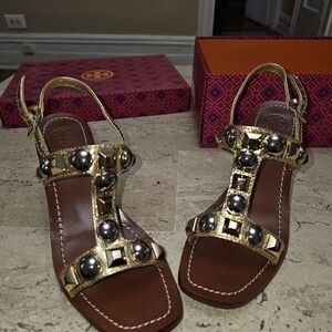 New Tory Burch Gold and Brown Women's Sandals